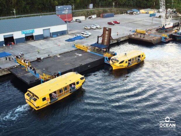 Tropical Agency Ltd and Knightsbridge Investments put together a barge-mounted access ladder and walkway to support Royal Caribbean Lines (RCL) cruise ship calls of Ovation of the Seas.