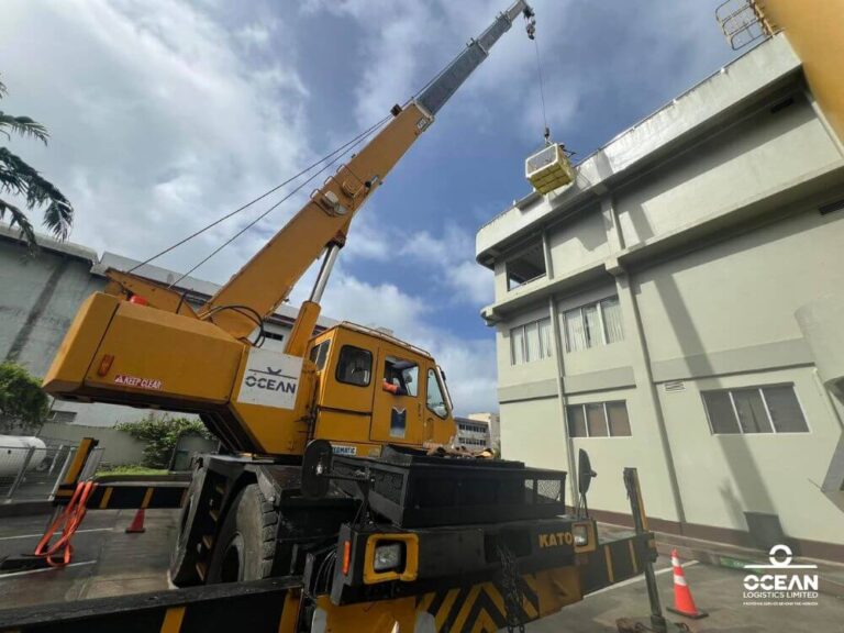 Refurbishing National Bank of Vanuatu's headquarters with our Ocean Logistics Limited's crane lift.