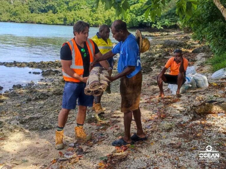 Ocean Logistics Team working on to bring back SV Blue Gold to deep waters. This happened at Sunae Village, Moso Island.
