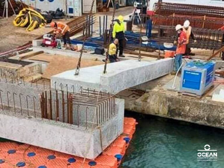 Jitendra Lal Sharma, the Site Manager and Crane Operator at Ocean Logistics Limited, along with his son Shail, supported the McConnell Dowell team in advancing the construction of the new Mala Base Wharf.