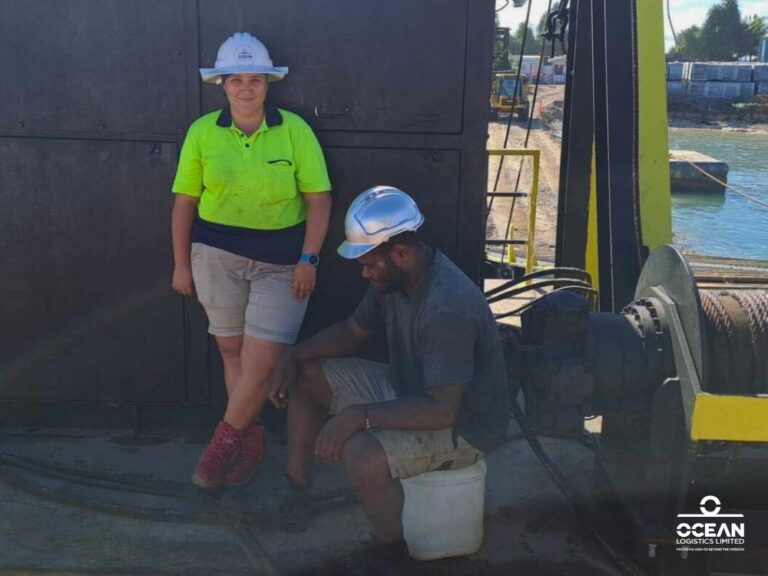 Ocean Logistics Limited and Hall Contracting unloading concrete aggregates for Funafuti, Tuvalu